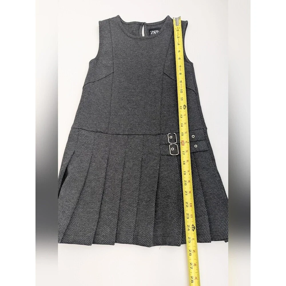 ZARA Girls (Size 8) Jumper/Pinafore/Tunic Dress w/Pleated Skirt & Buckle Accents